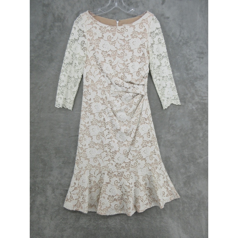 Eliza J Dress Women 4 Ivory Lace Sheath Ruffle Hem Coquette Romantic Fairy Lined
